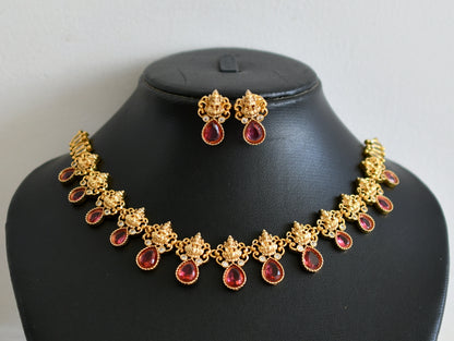 Matte finish magenta pink lakshmi necklace set dj-48339