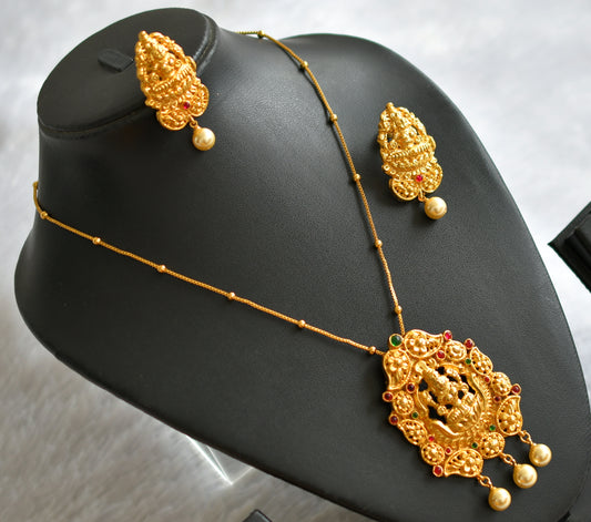 Gold tone kemp-green pearl lakshmi mango necklace set dj-46625