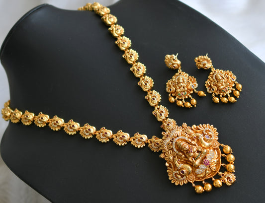 Gorgeous matte gold tone Cz ruby-green Lakshmi designer haar set dj-34831
