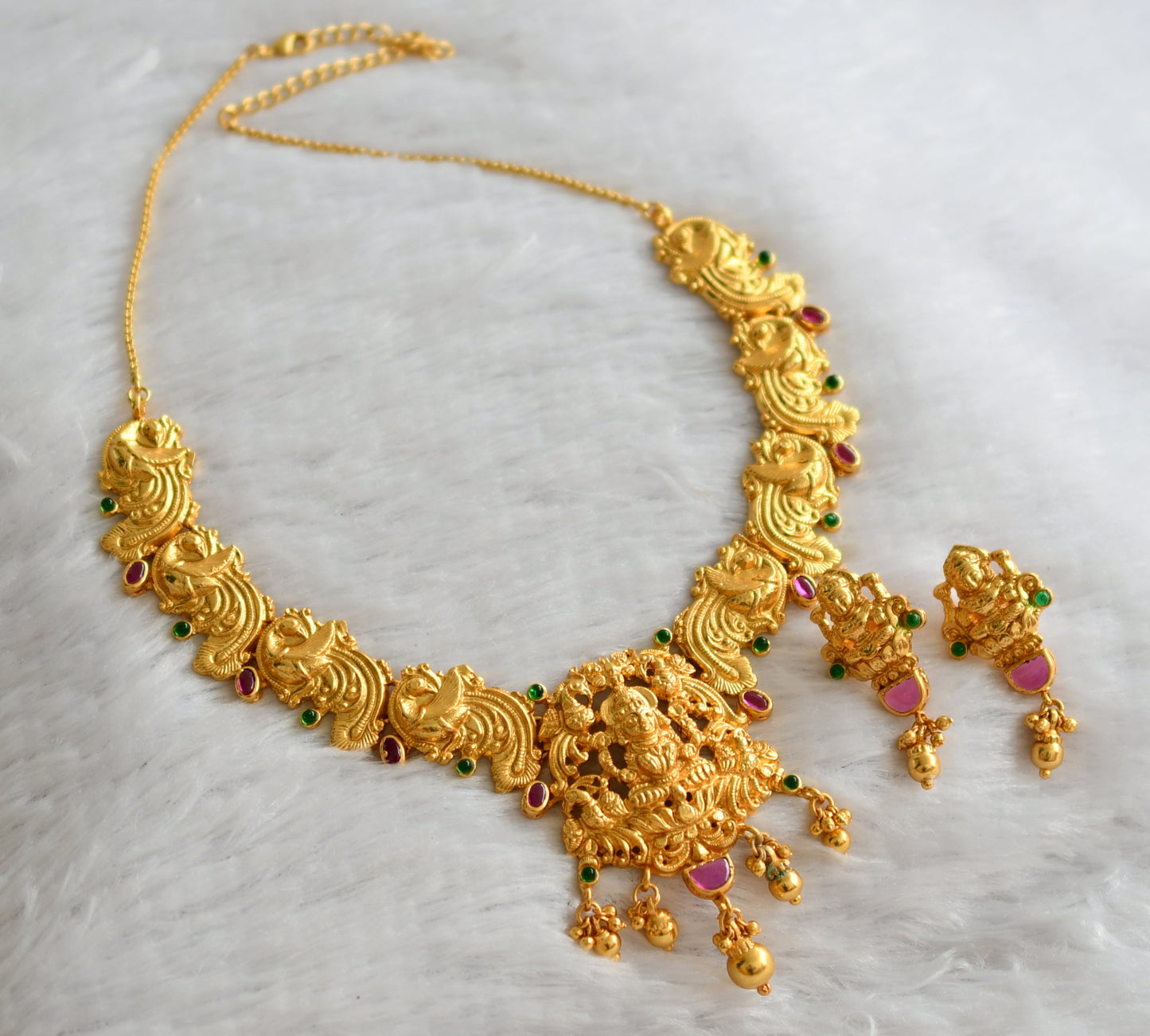 gold tone kemp-green lakshmi peacock necklace set dj-46631