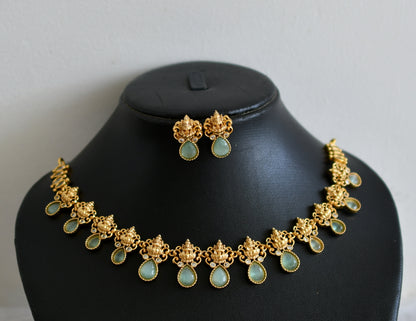 Matte finish sea green lakshmi necklace set dj-48341