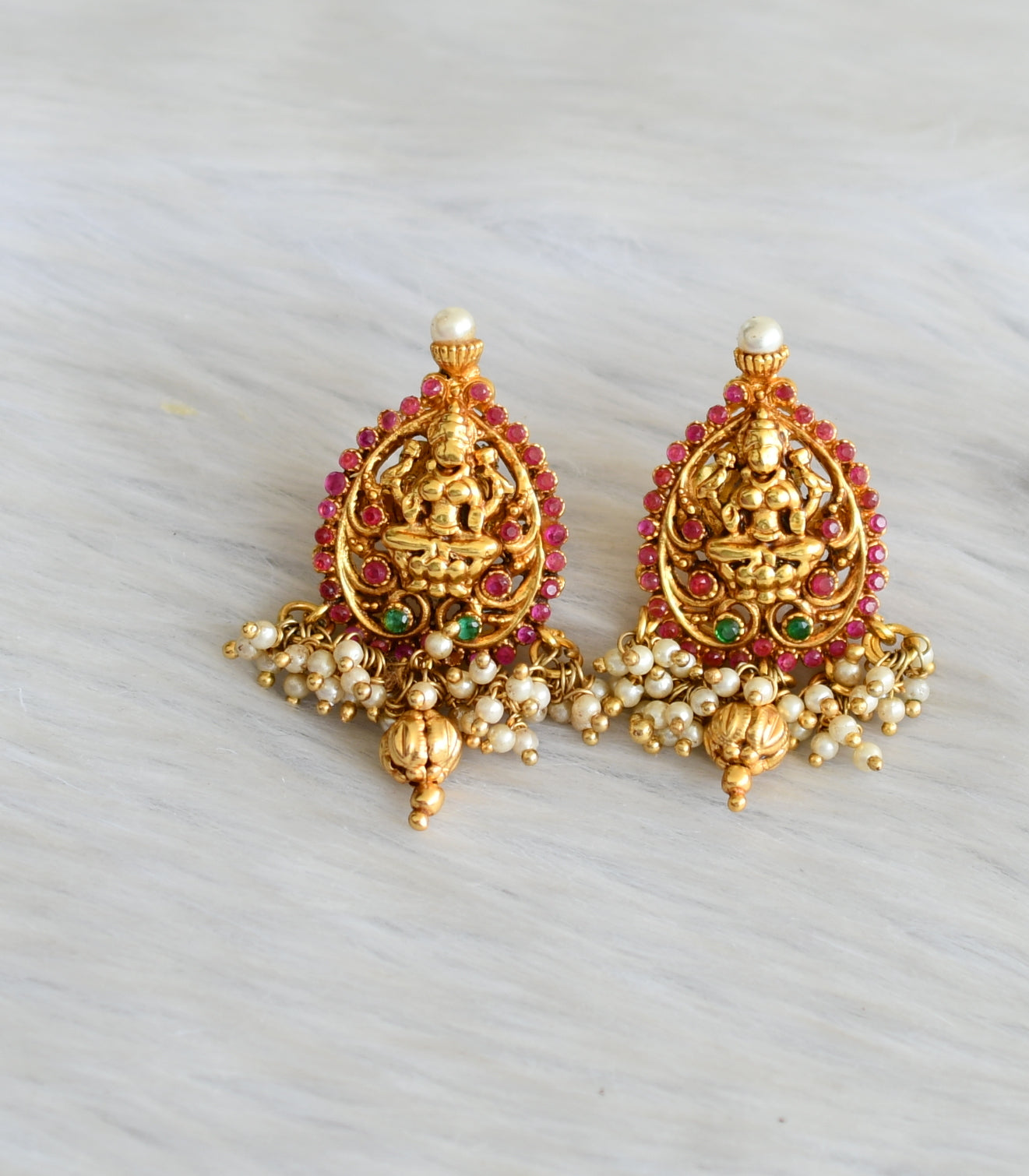 Matte finish ruby-emerald Lakshmi coin haar set dj-24739