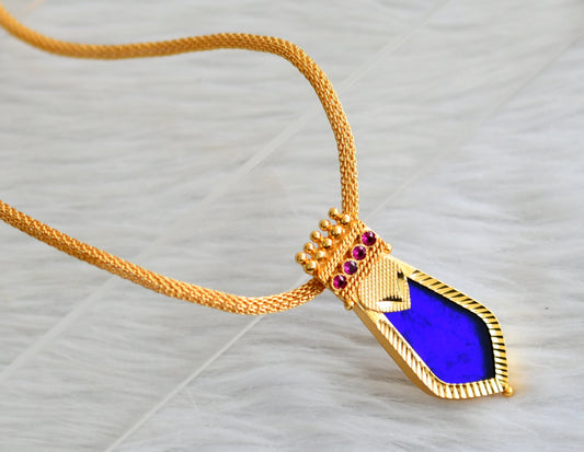 Gold tone kerala style 24 inches chain with blue-pink nagapadam pendant dj-44931