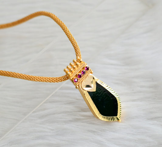Gold tone kerala style 24 inches chain with green-pink nagapadam pendant dj-44932