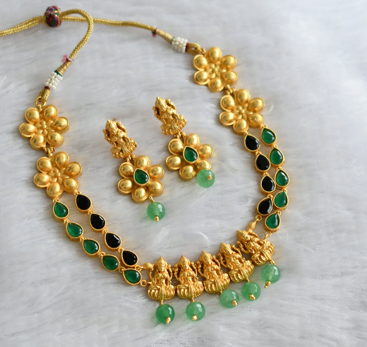 Matte green-black lakshmi necklace set dj-46629