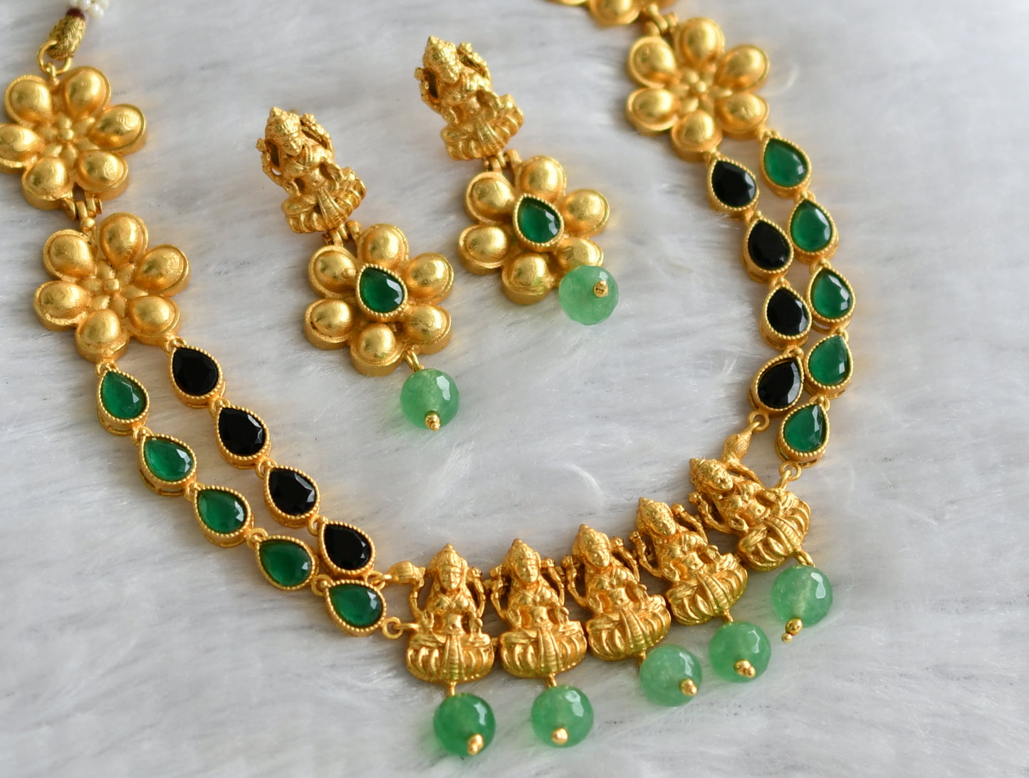 Matte green-black lakshmi necklace set dj-46629