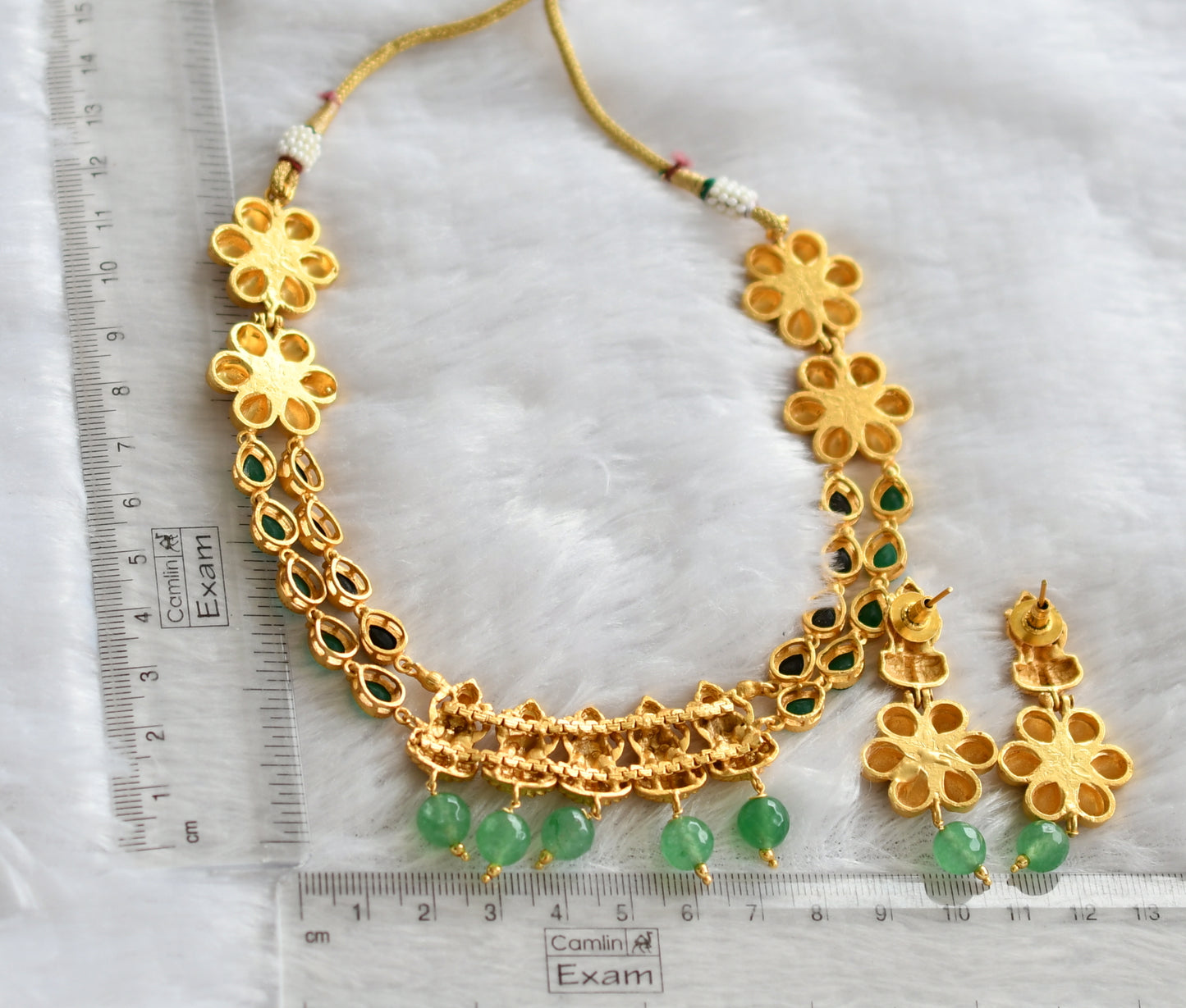 Matte green-black lakshmi necklace set dj-46629