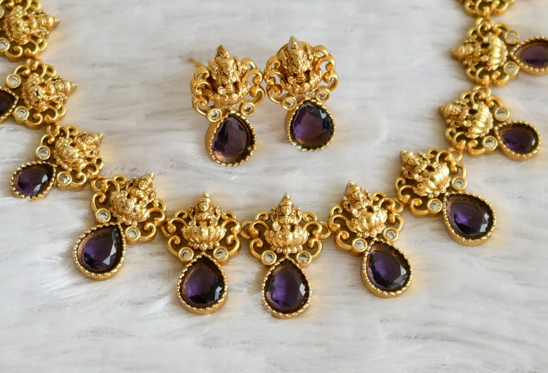 Matte finish purple stone lakshmi necklace set dj-48335