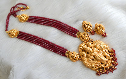 Matte finish ruby agate beaded Lakshmi haar set dj-20433