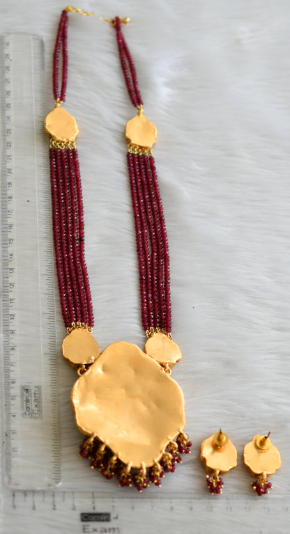 Matte finish ruby agate beaded Lakshmi haar set dj-20433