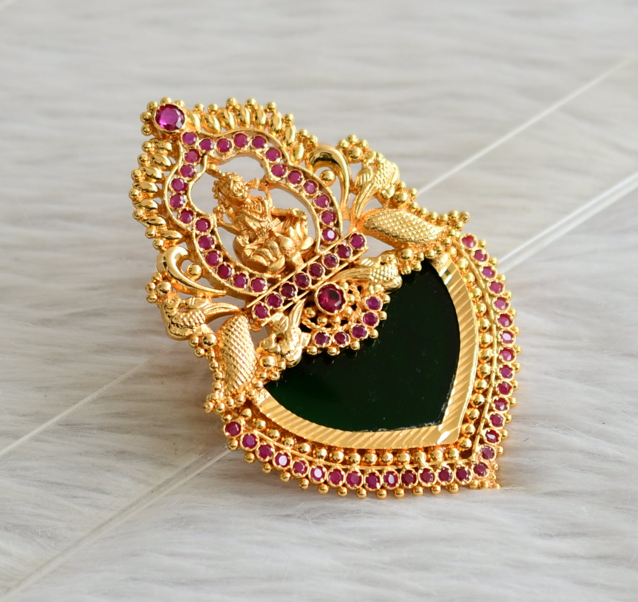 gold tone kerala style pink-green big lakshmi palakka pendant dj-44946
