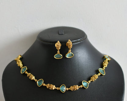 Antique gold tone sea green necklace set dj-48358