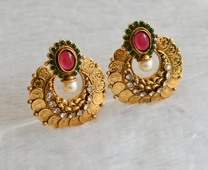 Antique green-kemp-white lakshmi coin bali earrings dj-46636