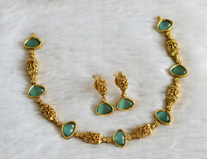 Antique gold tone sea green necklace set dj-48358