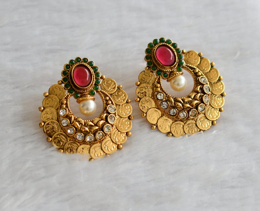 Antique green-kemp-white lakshmi coin bali earrings dj-46636
