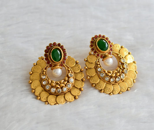 Antique kemp-green-white lakshmi coin bali earrings dj-46635