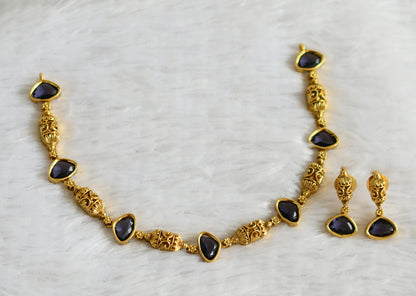 Antique gold tone purple stone necklace set dj-48359