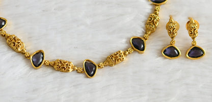 Antique gold tone purple stone necklace set dj-48359