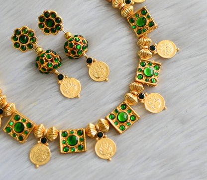 Gold tone green Lakshmi coin necklace set dj-23947