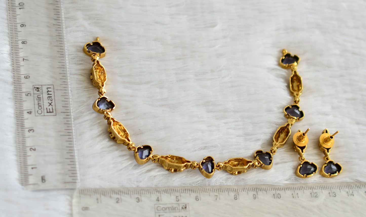 Antique gold tone purple stone necklace set dj-48359