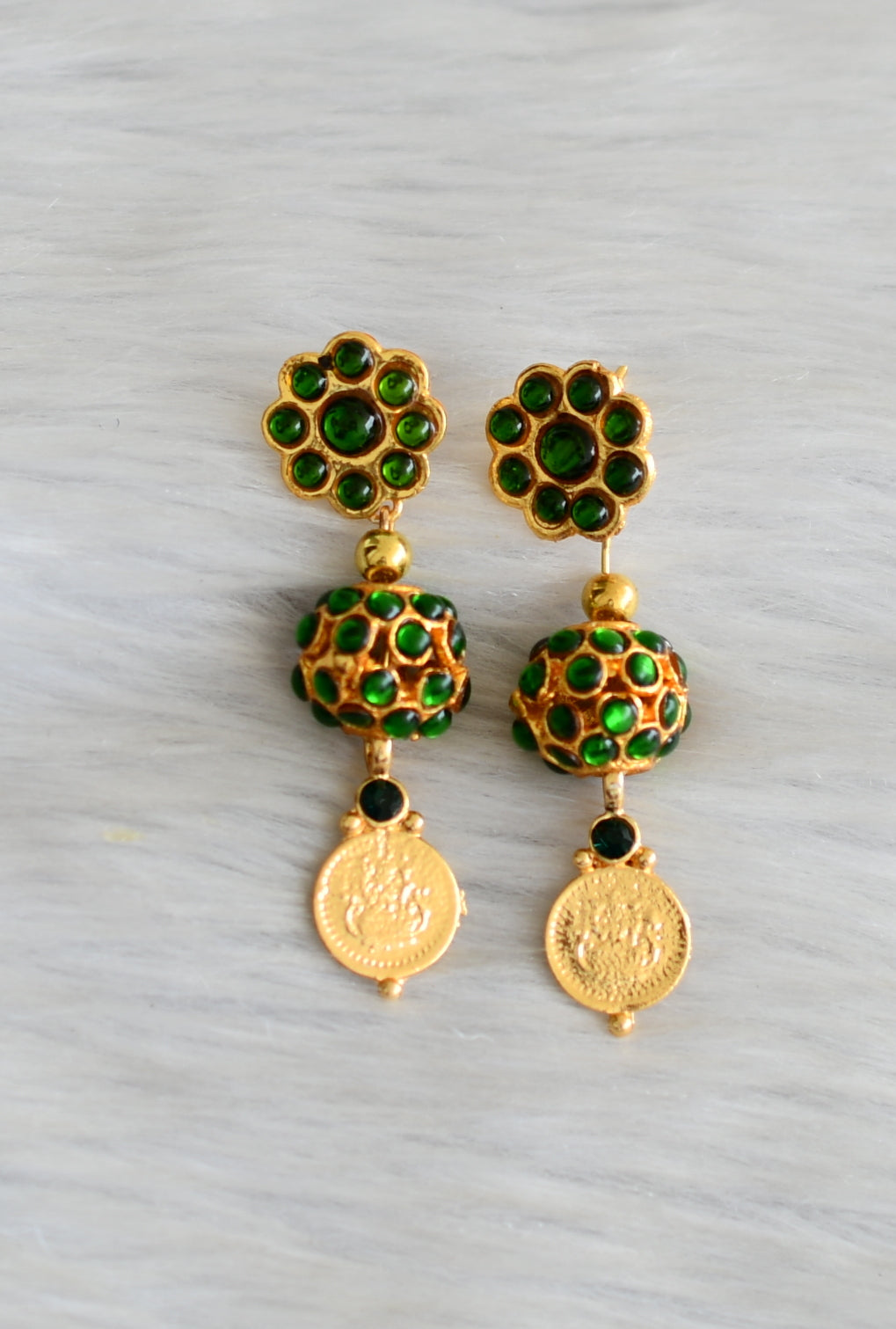Gold tone green Lakshmi coin necklace set dj-23947