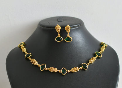 Antique gold tone bottle green necklace set dj-48357