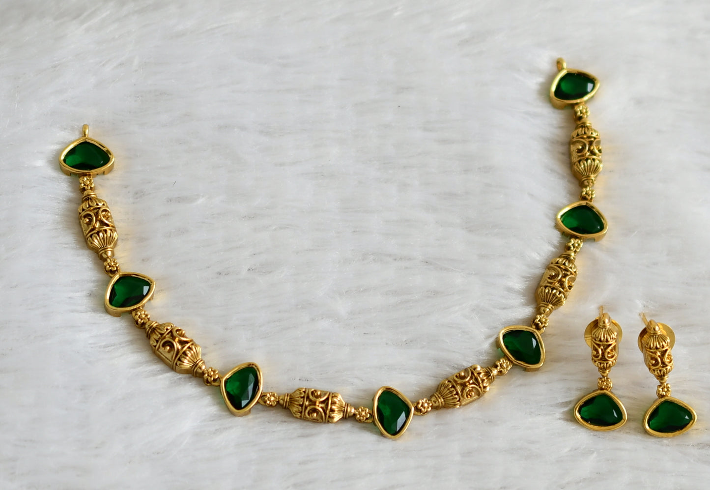 Antique gold tone bottle green necklace set dj-48357