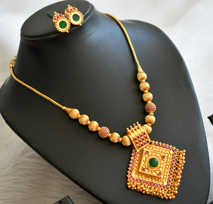 Gold tone kerala style pink-green necklace set dj-44955