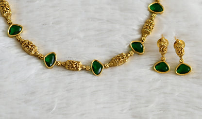 Antique gold tone bottle green necklace set dj-48357