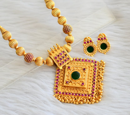 Gold tone kerala style pink-green necklace set dj-44955