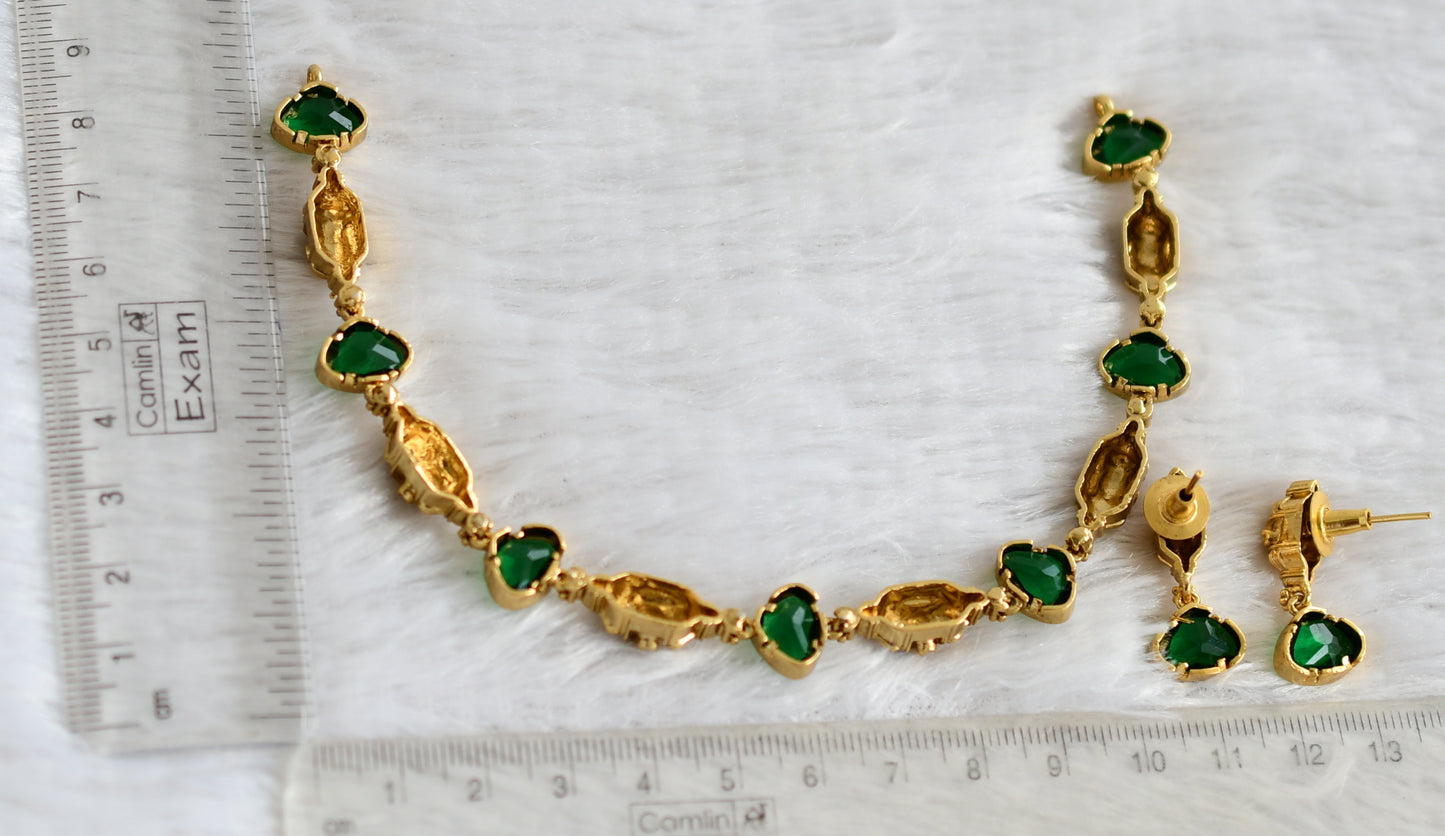 Antique gold tone bottle green necklace set dj-48357