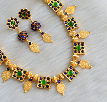 Gold tone green-blue Lakshmi mango necklace set dj-23948