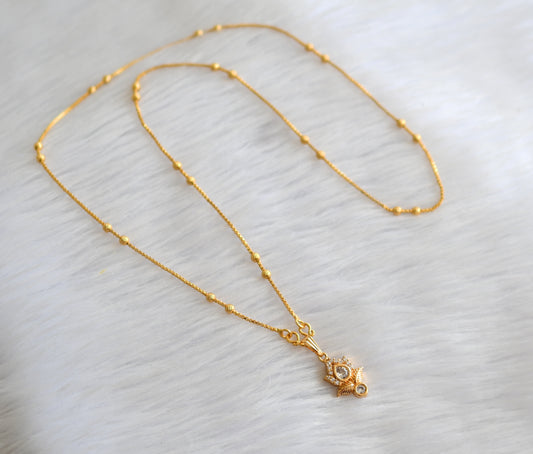 Gold tone 24 inches chain with cz white lotus pendant dj-43420