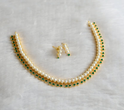 Gold tone green-pearl stone necklace set dj-46638