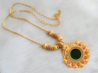 Gold tone pink stone green round Kerala style kodi necklace dj-42122