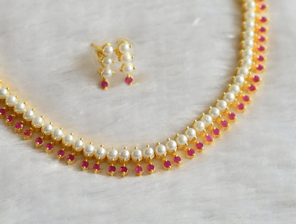 Gold tone ruby-pearl stone necklace set dj-46640