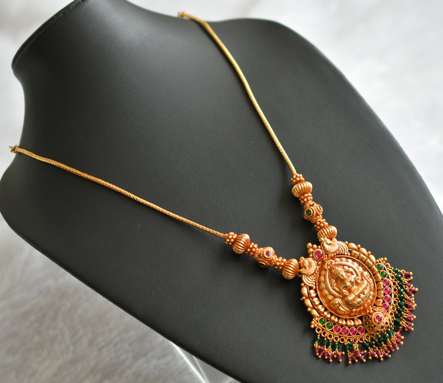 Gheru finish pink-green lakshmi peacock necklace dj-46641