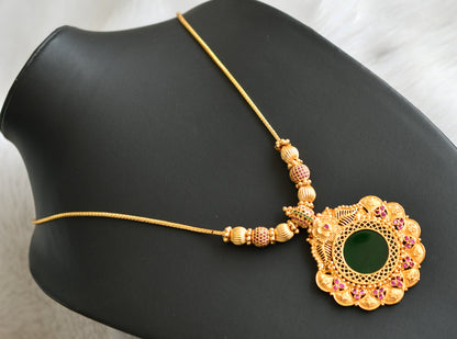 Gold tone pink stone green round Kerala style kodi necklace dj-42122