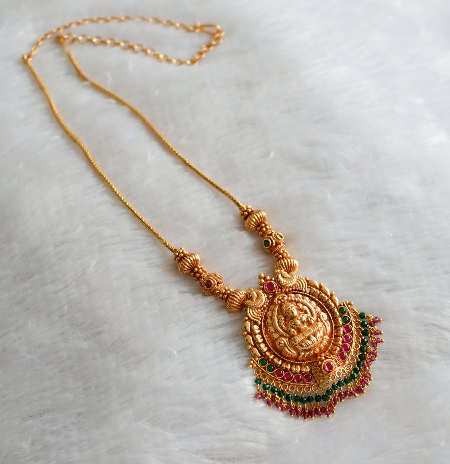 Gheru finish pink-green lakshmi peacock necklace dj-46641