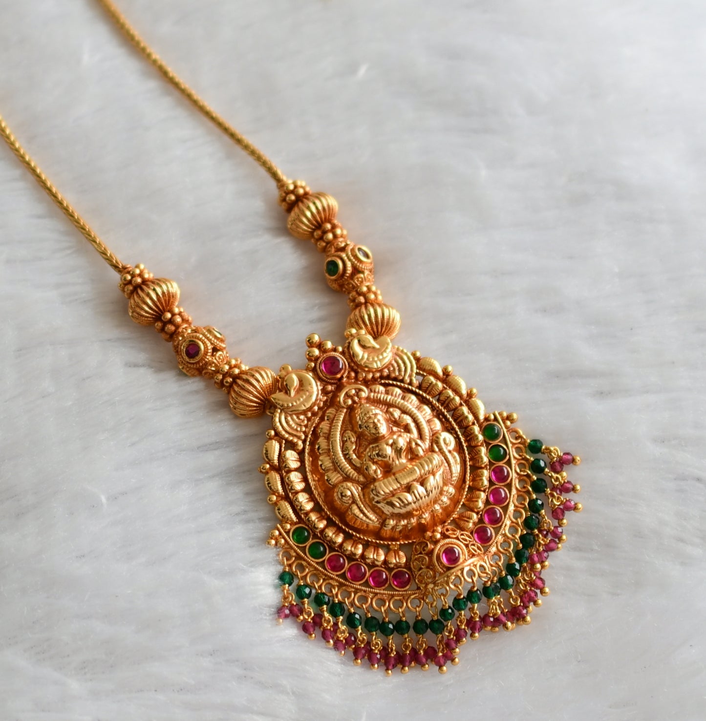 Gheru finish pink-green lakshmi peacock necklace dj-46641