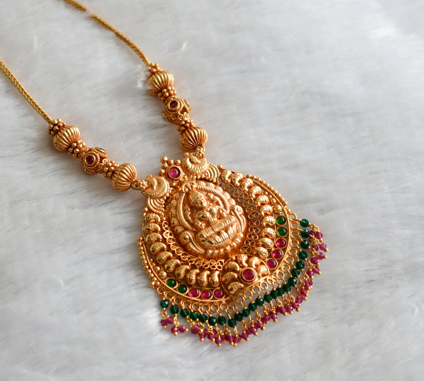 Gheru finish pink-green cluster lakshmi mango necklace dj-46642