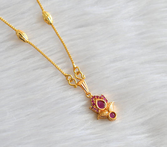Gold tone 18 inches chain with ruby stone pendant dj-43413