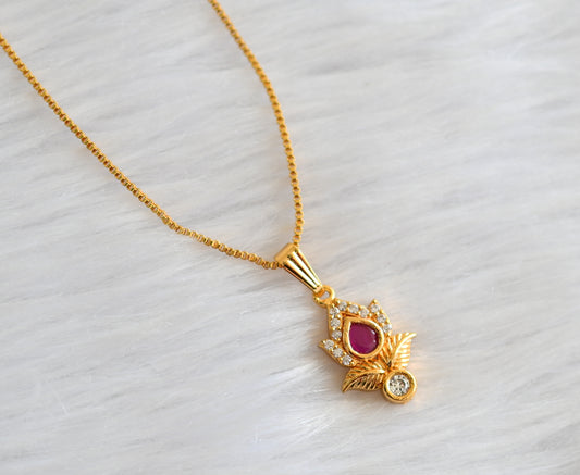 Gold tone 18 inches chain with cz ruby-white stone pendant dj-43412