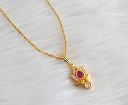 Gold tone 18 inches chain with cz ruby-white stone pendant dj-43412