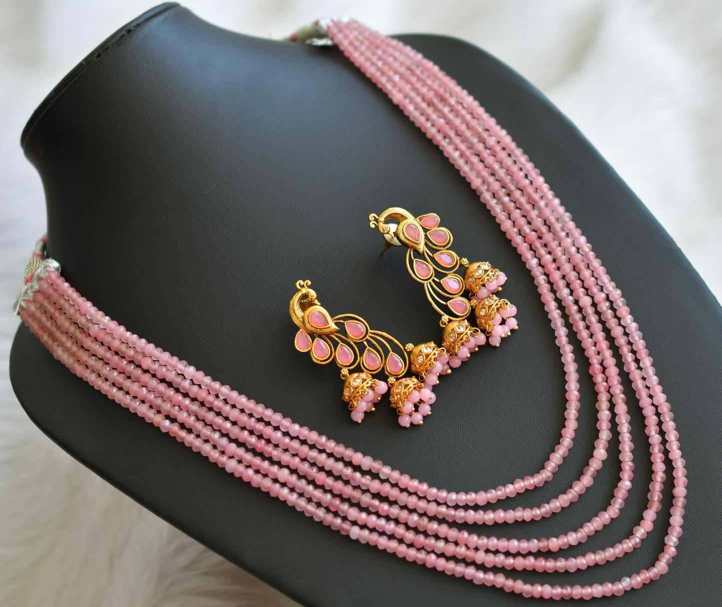 Baby pink multi layer peacock necklace set dj-44957