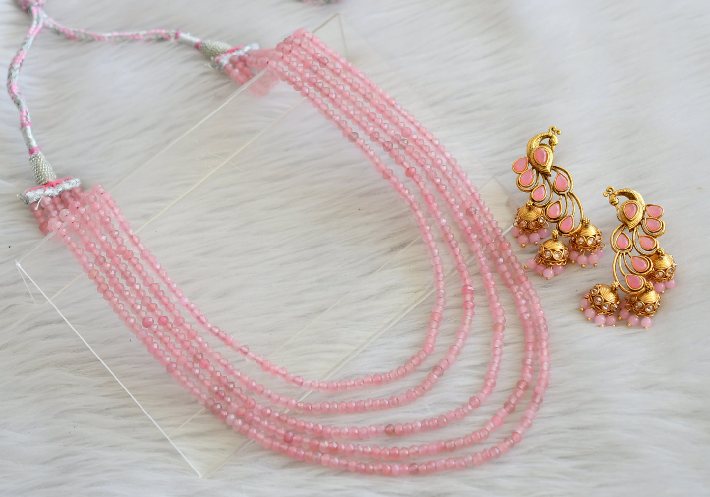 Baby pink multi layer peacock necklace set dj-44957