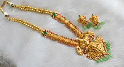 Gold tone ruby-green stone Lakshmi green agates necklace set dj-42144