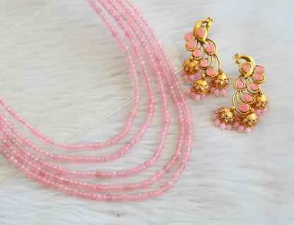 Baby pink multi layer peacock necklace set dj-44957