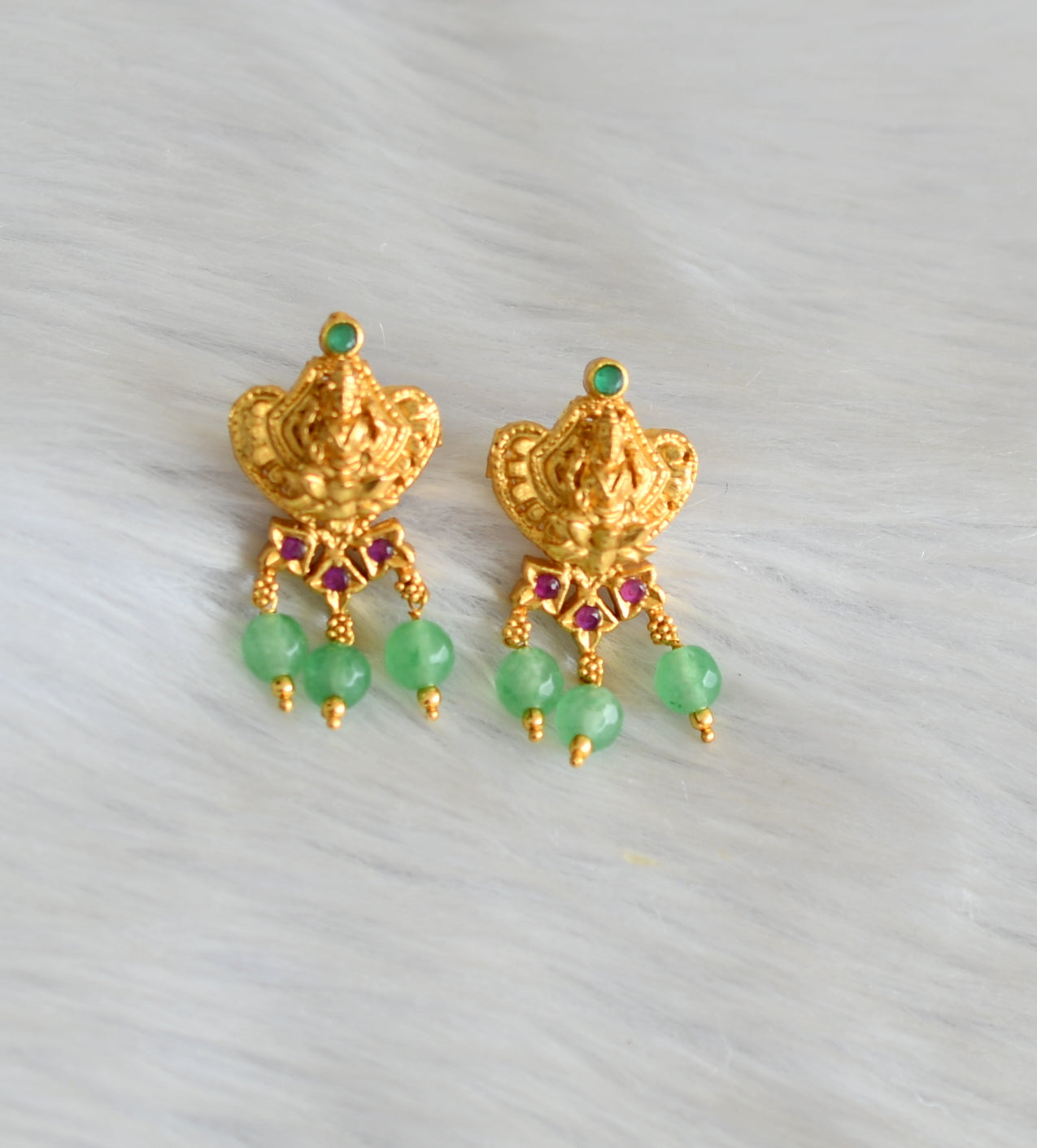 Gold tone ruby-green stone Lakshmi green agates necklace set dj-42144