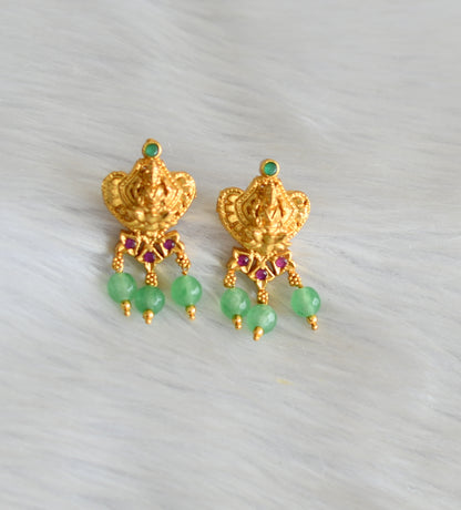 Gold tone ruby-green stone Lakshmi green agates necklace set dj-42144